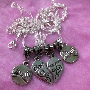 COUPLE PINKY PROMISE BESTFRIEND SPLIT UP HEART NECKLACE SET STERLING SILVER